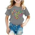 thumbnail image 1 of T-shirt Décontracté à Manches Courtes à Col Rond pour Filles, Haut Mélangé pour Enfants pour le Quotidien avec Design Classique, Vêtements d'École et de Jeu, 1 of 3