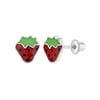 925 Sterling Silver Girls Enamel Strawberry Earrings with Screw Backs Toddler