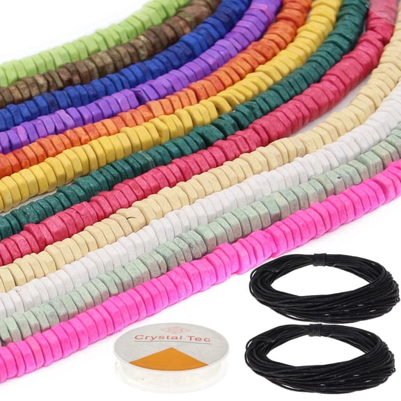2000 Pcs Hexagon Heishi Beads for Jewelry Making - 12 Flat Ceramic Clay Bead Strands, Earthy Colors