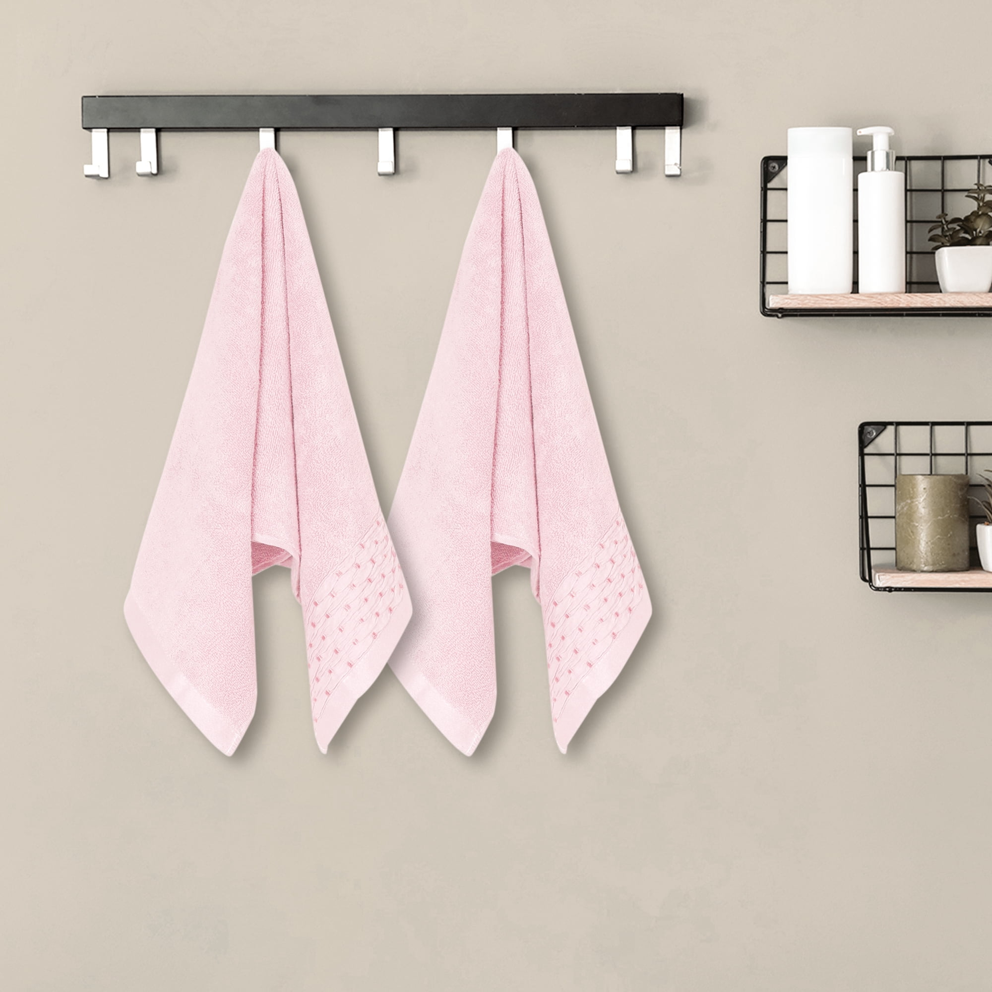 REGALWOVEN Embroidery Pattern Hand Towels Set, Cotton Hand Towels for Bathroom, Kitchen 14" x 30" Pink 4-Piece