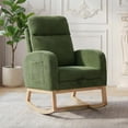 thumbnail image 3 of Teddy Fabric & PU Upholstered Nursery Rocking Chair with Adjustable Footrest, Two Side Pockets, High Backrest & Solid Wooden Legs, Comfortable Glider Armchair for Nursery, Living Room, Bedroom, 3 of 7