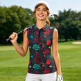 thumbnail image 2 of Wang6 Women’s Sleeveless Golf Shirts Plus Size Quarter Zip up Workout Tank Tops Summer Trendy V Neck Floral Printed Running Gym Athletic Tshirts Tees 0617liGreen XL, 2 of 5