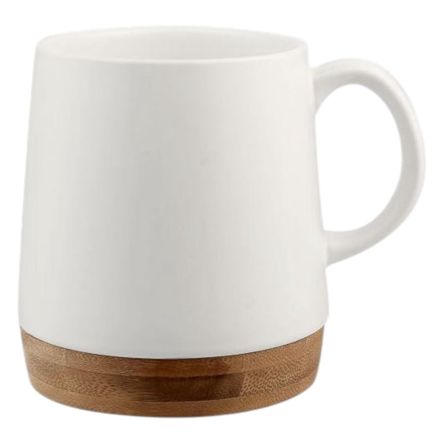 Paquete con 24 piezas de Taza cerámica mate con base bambú elegante 16 Oz blanco 10 x 11