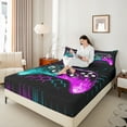 thumbnail image 4 of Castle Fairy Video Game 4 Pieces Queen Sheet Sets,Teal Purple Ultra Soft Flat Sheet,Geometric Hexagon Queen Fitted Sheet,Lightweight Gamepads Room Decor, 4 of 7
