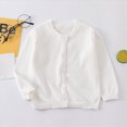 thumbnail image 2 of NOLDARES Toddler Baby Girl Sweater Long Sleeve Button Closure Hollowed Solid Warm Knit Cardigan for Fall Winter(White,2-3 Y), 2 of 6