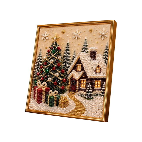 DIY Christmas Pearl Diamond Painting Art Kit with Frame, Santa Pearl Beads Art Craft for Adults Beginners, Gemstone Diamond Dots Beads for Home Wall Decor(D)