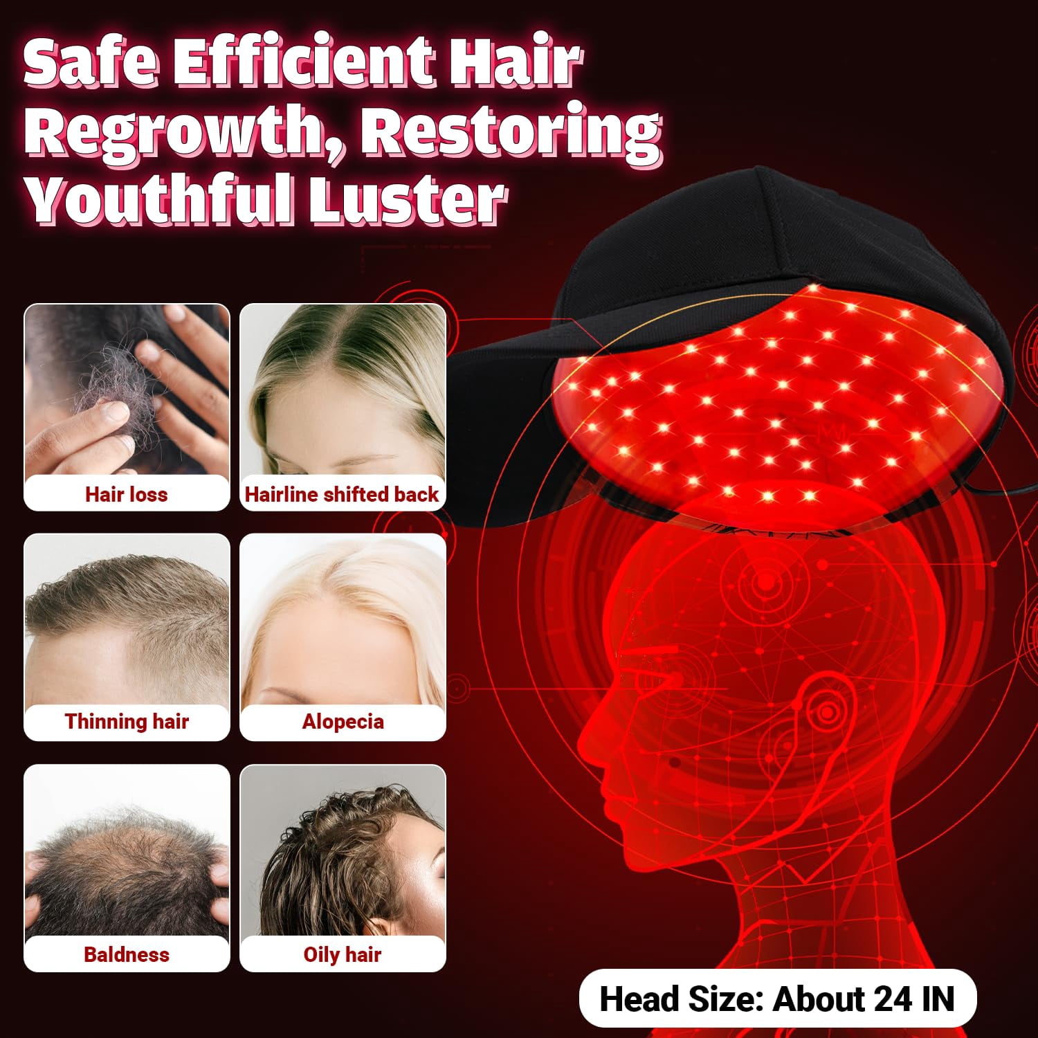 Wearable Red Light Cap for Scalp Wellness, Discreet Hands-Free Light Device with Adjustable Fit for At-Home Hair Care Routines, Portable & Rechargeable