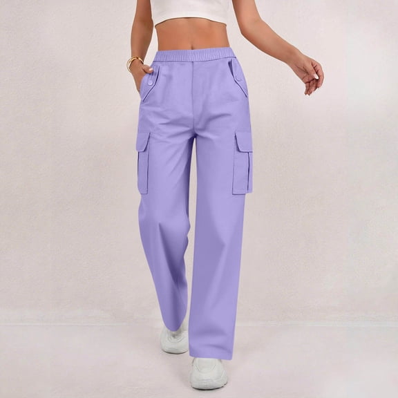 MYAOYI Womens Pants no boundarie High Waisted Wide Leg Cargo Pants, Elastic Waist Casual Utility Pants with Multiple Pockets, Comfy Loose Fit Trousers for Daily Wear Workout Outdoor