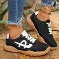 thumbnail image 4 of pwidon Women's Trainer Sneakers Mesh Suede Patchwork Lace Up Platform Retro Lightweight Walking Casual Athletic Shoes Black 5.5, 4 of 4