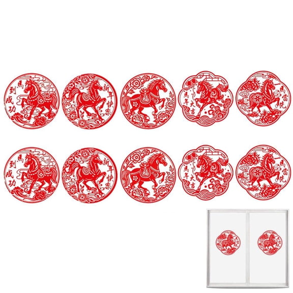 20Pcs Chinese New Year Window Stickers, 2026 Year of Horse Chinese Newyear Decoration, Removable Paper Cut PVC Sticker WindowClings, Red Window Clings Blessing FU Character Spring Festival Decals