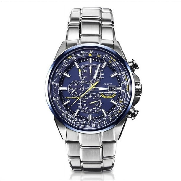 Reloj atomico deportivo con cronografo mundial de lujo para hombre en acero inoxidable esfera azul Walmart en linea