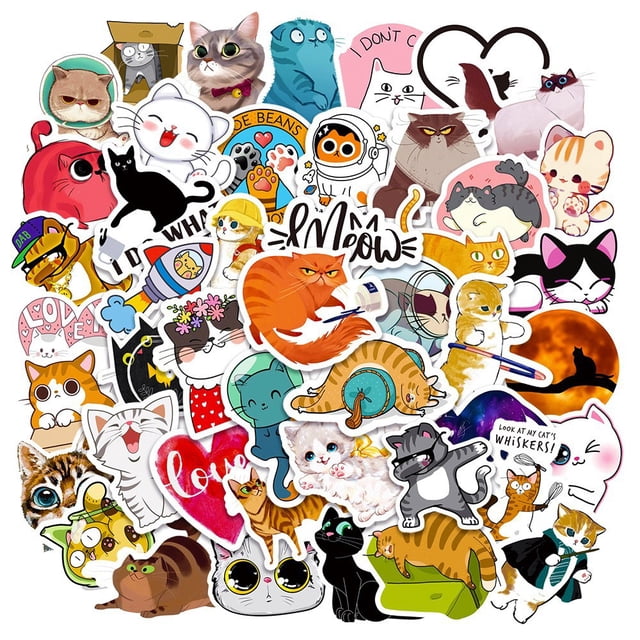 Paquete de pegatinas Cute Cat Anime, vinilo impermeable, 50 unidades