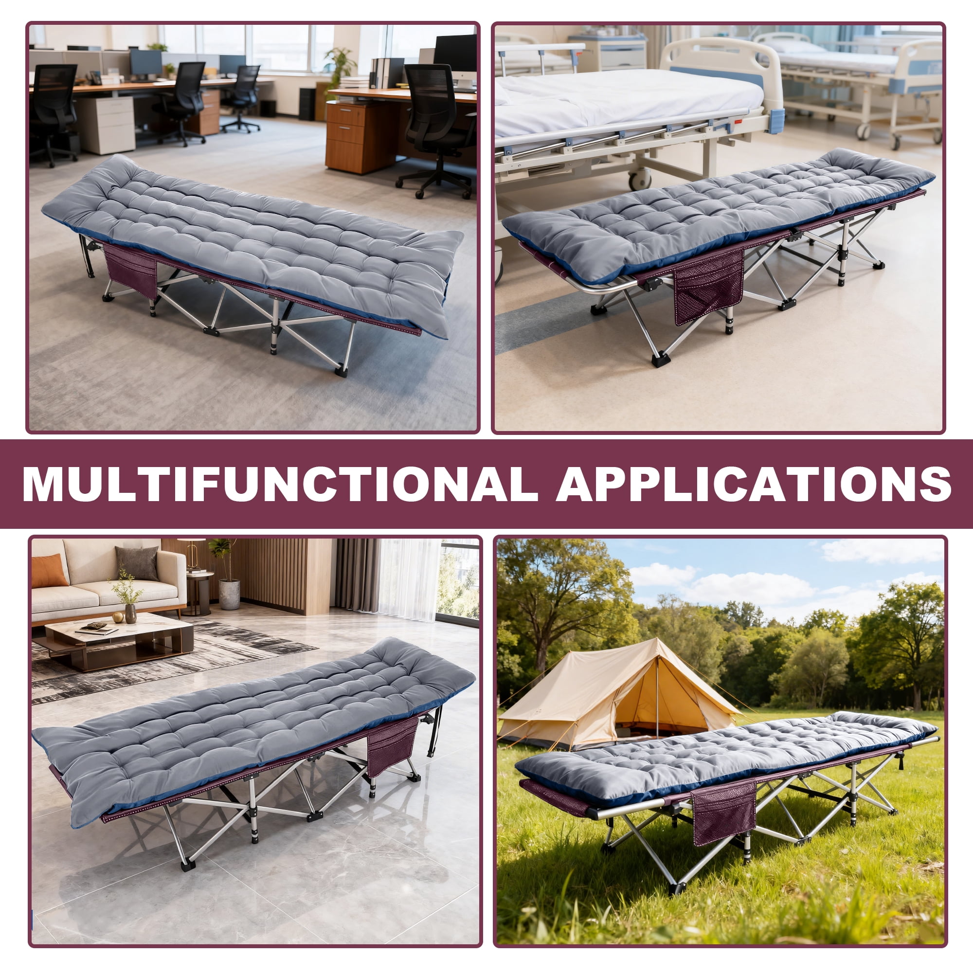 FlexWave 75" x 28" Folding Camping Cot with Mattress for Adults, 880 lb Heavy Duty Portable Guest Bed for Camping, Home & Travel