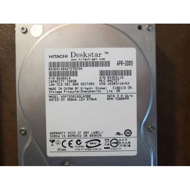 Hitachi Deskstar Hdp725016gla380 160gb 7200rpm Sata Ii 3 5inch Hard Disk Drive 0a36914 Refurbished Walmart Com Walmart Com