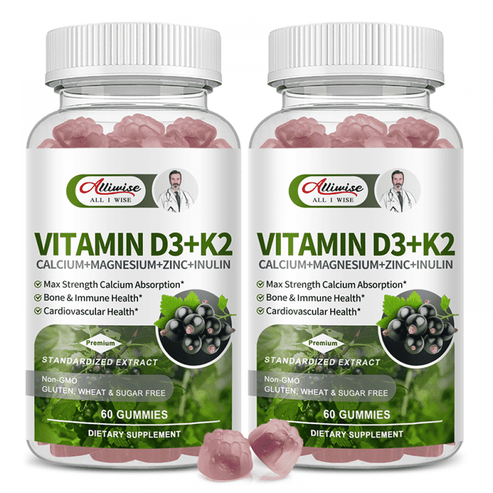 Vitamin D3 K2 Gummies - 10,000 IU of D3 + 200 mcg MK7 - Supports Bone,Heart & Calcium Absorption,& Immune Health - Non-GMO,Sugar-Free,120 Ct,2 Pack