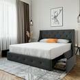thumbnail image 3 of SHA CERLIN Dark Grey Queen Size Platform Bed Frame with 4 Storage Drawers & Wingback Headboard, Adult, 3 of 10