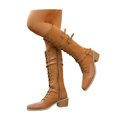 thumbnail image 3 of Wovix Women's Pu Knee High Riding Combat Boots Trendy Streetwear Boots Buckle Riding Boots Party Wear Daily Work Brown 37, 3 of 7