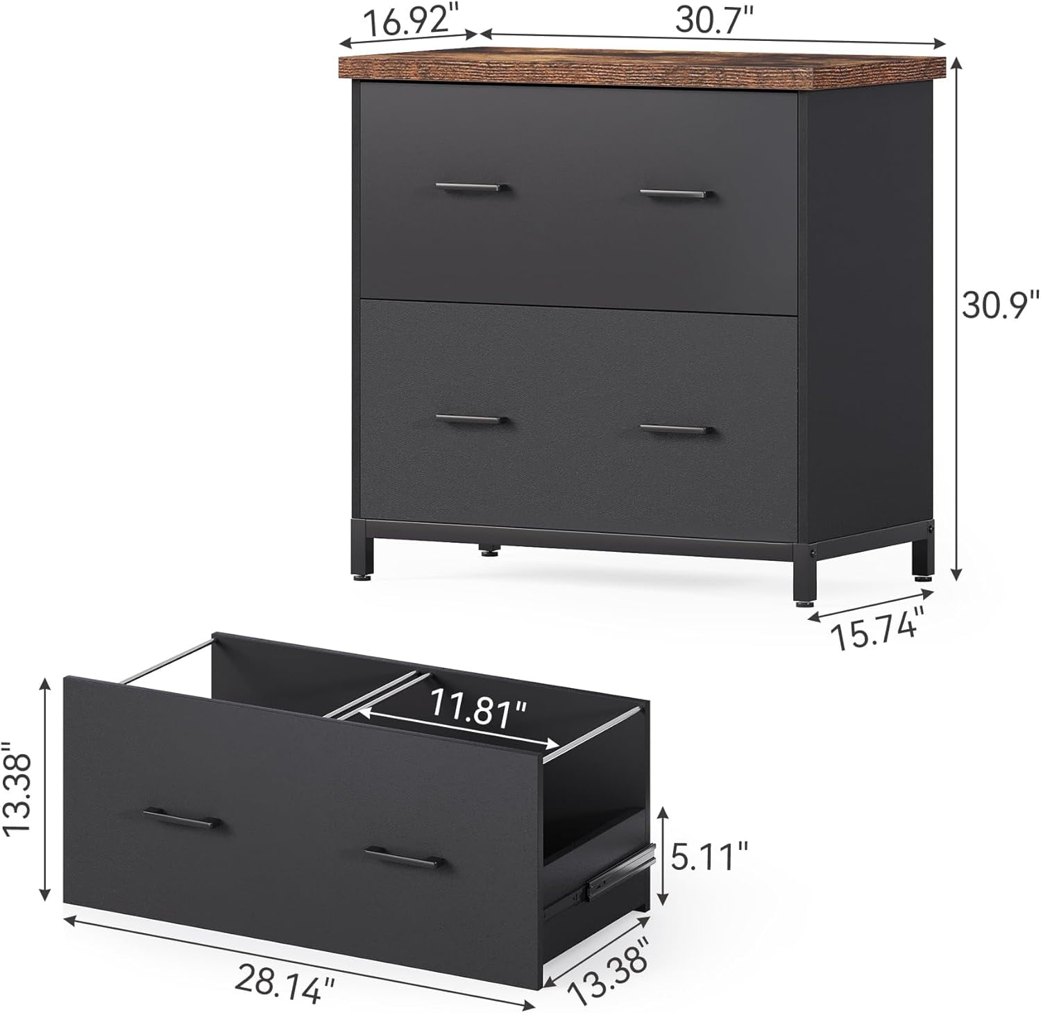 Fnova 2 Drawer Lateral File Cabinet, Filing Cabinet with Hanging Rods for Legal/Letter/A4 Folders, Modern Office Storage Organizer with Printer Stand, Home Office Furniture