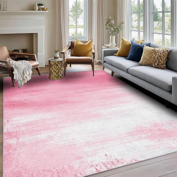 Abstract Rugs for Living Room, Pink Modern Contemporary Home Decor Indoor Carpet for Bedroom, Washable Abstract Area Rugs, Non-Slip Backing 3 x 4ft