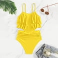 thumbnail image 4 of YDFCWXW Girls Swimsuit 2 Piece Bikini Set Tiered Ruffled Bathing Suit Adjustable Straps Girls' Swimwear (Yellow, 12-13 Years), 4 of 5