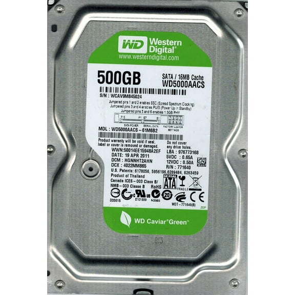 WD5000AACS-61M6B2 Western Digital DCM: HGNNHT2AHN 500GB