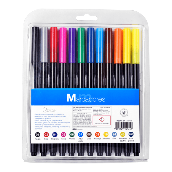 Set Con 12 Marcadores Punta Pincel Rodart multicolor