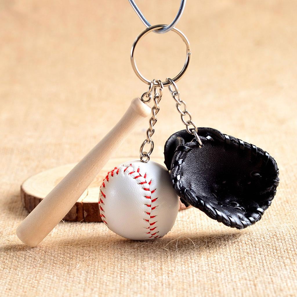 1pc Baseball Bat With Black Glove Pendant Keyring Key Chain Hanging Ornament 