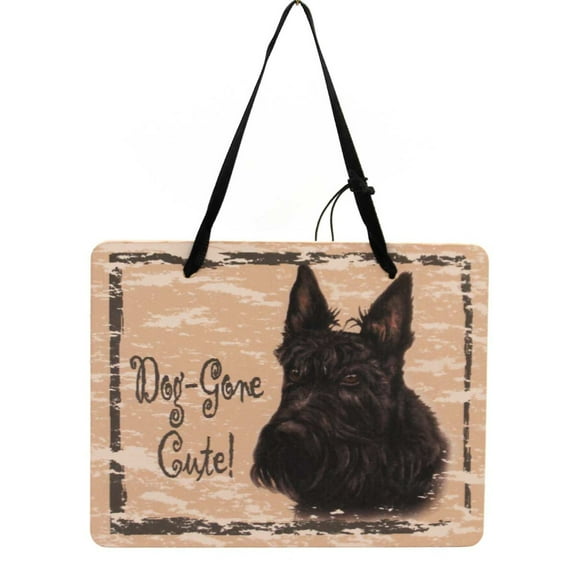 This Little Piggy 3.50In Scottish Terrier Plaque, Wood, Dog Gone Cute Ornament Gp54