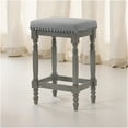thumbnail image 3 of Set of 2 Farmhouse Bar Stools with Velvet Seats, 26 Inch Counter Height Wood Stools, Rustic Gray Kitchen Stools with Nailhead Trim and Turned Legs, 3 of 10