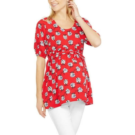 

Oh! Mamma Blouse Maternity Size L Floral Woven Elbow Sleeve Scoop Neck --B1--