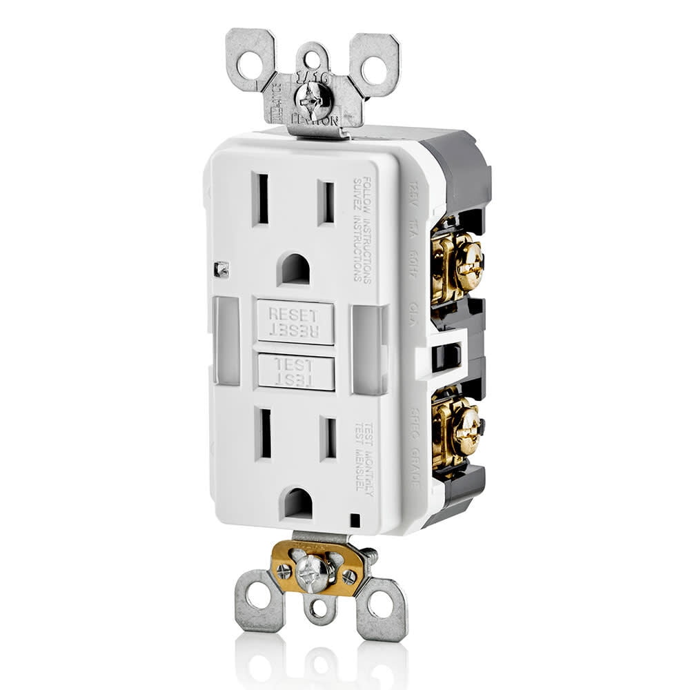 Leviton 125 GFCI Receptacle in White — UL Listed for US Residential Electrical Code Compliance, Drop-in NEC-Standard Wiring