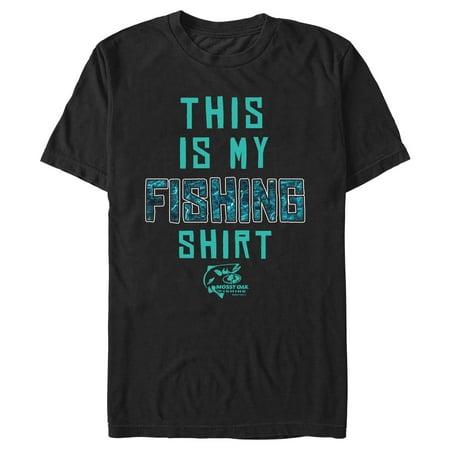 Men s Mossy Oak This Is My Fishing Shirt Aqua Logo Graphic Tee Black Large