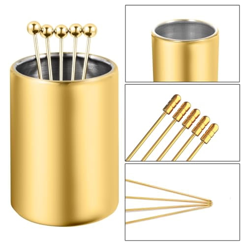 12-Piece Reusable Stainless Steel Cocktail Picks Set with Holder - 304 Grade Garnish Skewers for Olives, Fruit, Appetizers, Bloody Mary, and Martinis