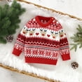 thumbnail image 2 of Tfken Christmas Toddler Pullover Sweaters For Girls Soft Fair Isle Print Long Sleeve Relaxed Crew Neck Sweaters Red Size 6-9 Months, 2 of 8