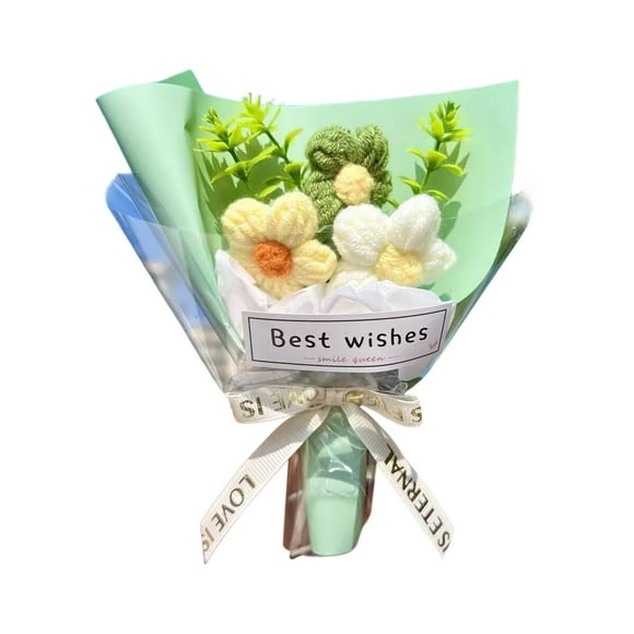 Kit de Ramo de Flores de Crochet Tejido a Mano | Flores Artificiales En Miniatura de Hilo de Leche Suave | Regalo de San Valentín | Arreglo Floral Duradero y Apto para Alérgicos | Decoración para El