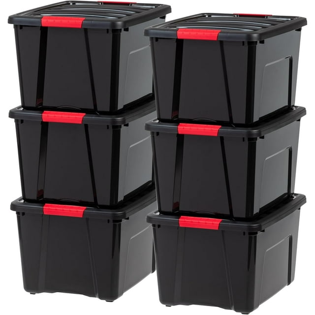 Boîte de Rangement en Plastique L avec Couvercle et Loquets Solution d'Organisation de Garage Durable Contenants Empilables Emboîtables Poignée de Tirage Sécurisée