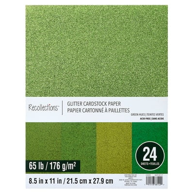 Recollections Green Glitter 8.5" x 11" Cardstock Paper, 12 Packs: 24 ct. (288 total)