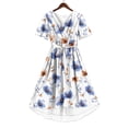 thumbnail image 6 of Noric Women's V-Neck Floral Print Midi Dresses Casual Flowy Short Sleeve Wrap Smocked Waist Outings A-Line Spring Summer Dresses with Pockets, 6 of 7
