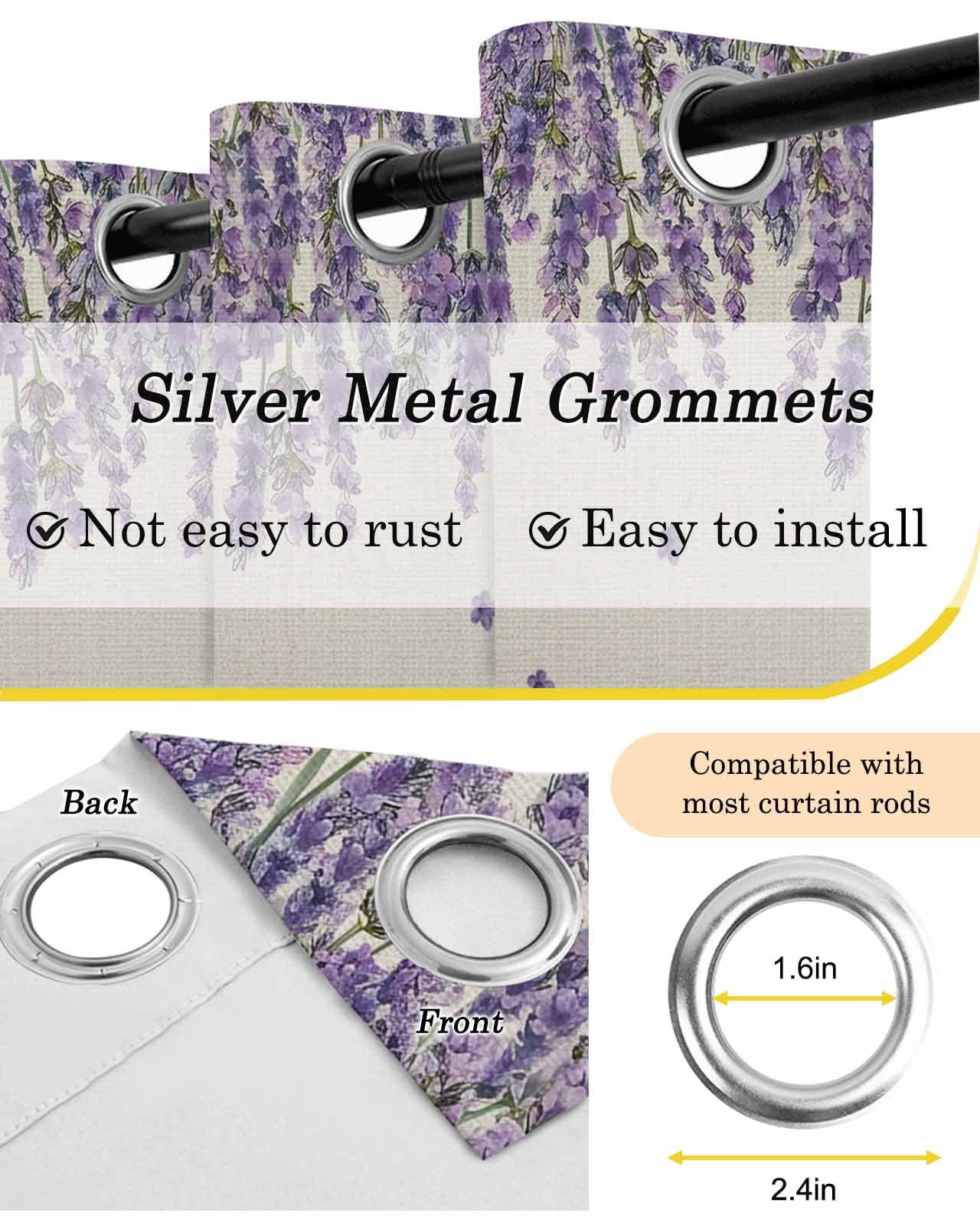 Purple Floral Blackout Curtains 63 Inch Length Farm Sweet Lavender Truck Rustic Linen Texture Thermal Insulated Window Curtain Window Drapes 2 Panels for Bedroom Living Room 52"Wx63"L