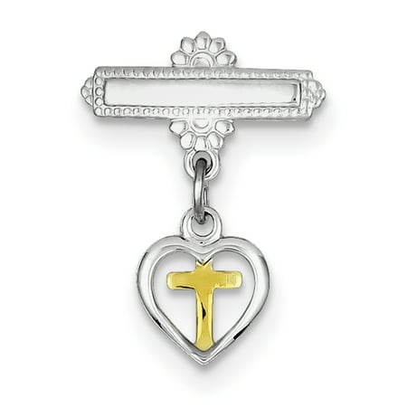 925 Sterling Silver Rhodium-plated & Vermeil Cross Pin