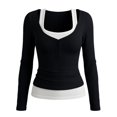 thumbnail image 6 of Lumistal Women's Long Sleeve Shirts Low Cut Slim Fit T Shirts Y2K Going Out Tops for Women Cropped Top Basic T-Shirt Tee Streetwear Daily Wear Black S, 6 of 6