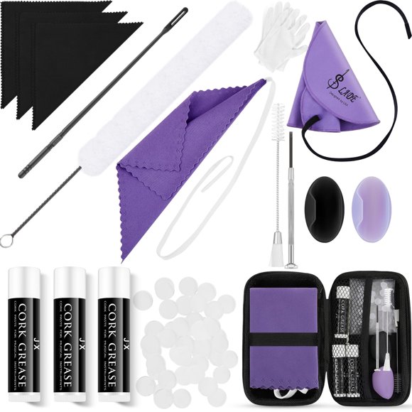 Vesici 40 Pcs Accessoires de Nettoyage de Flûte Tout-en-un 1 Nettoyeur de Flûte Trousse d'Entretien Trousse d'Entretien avec Brosse Tige de Nettoyage Tampons d'Écouvillon Repose-Pouce Cush