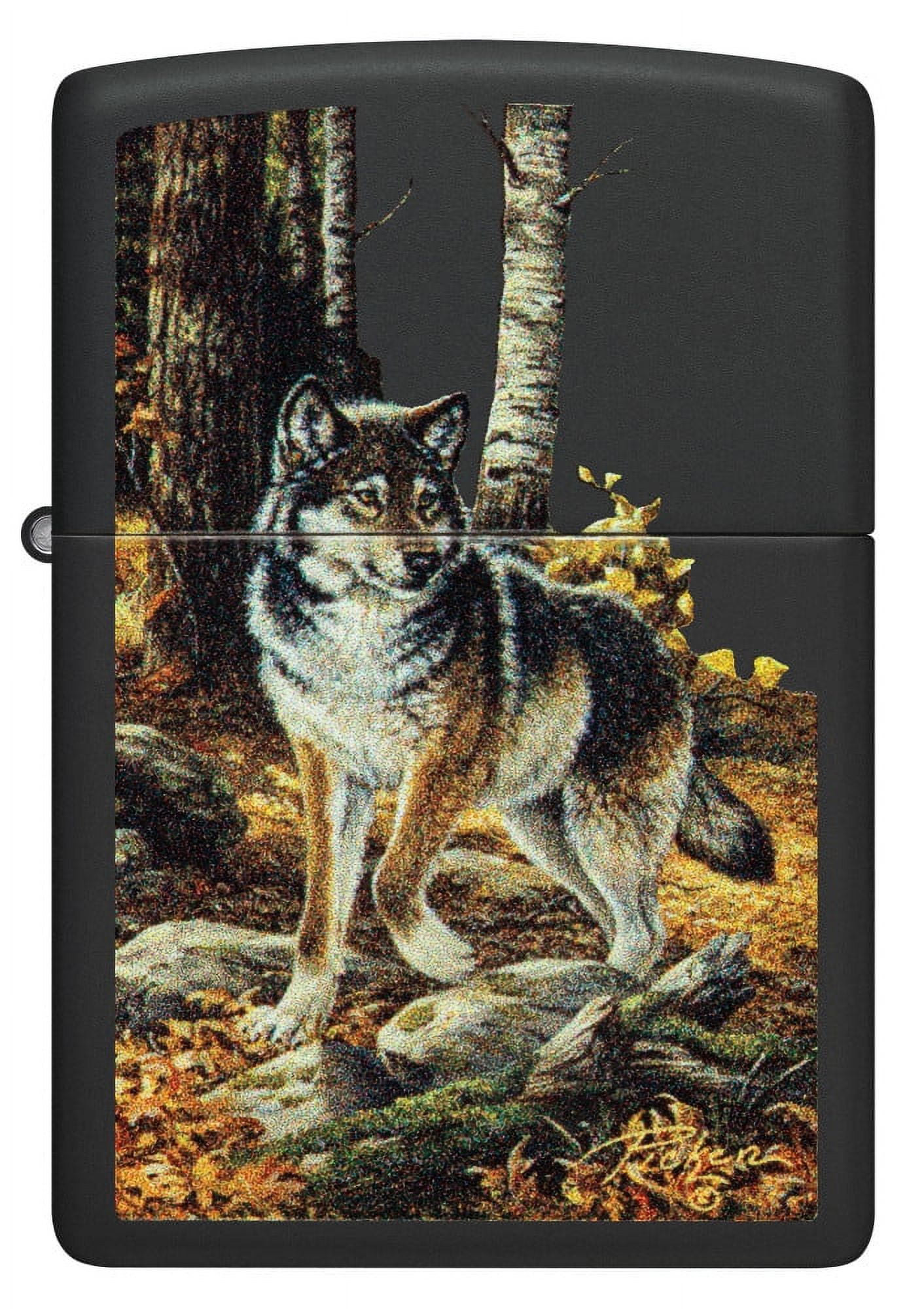 Zippo Lighter: Wolf in Fall Woods by Linda Pickens - Black Matte 48970