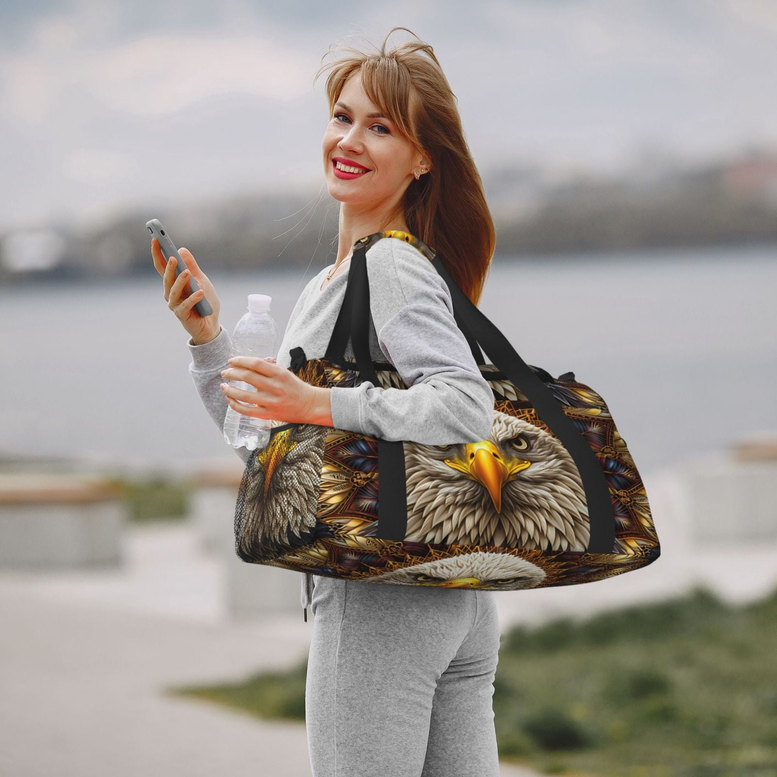 Fuzoiu Vintage Pattern Bald Eagle Print Travel Duffle Bag,Carry On Tote Bags,Duffel Bag,Sport Gym Bag, Hospital Bag for Labor and Delivery, Overnight Bag,Luggage Bag