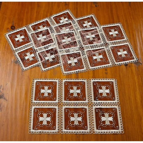 Blossom Embroidered Vintage Lace Design Table Place Mat, Burgundy, 12x18 Inches