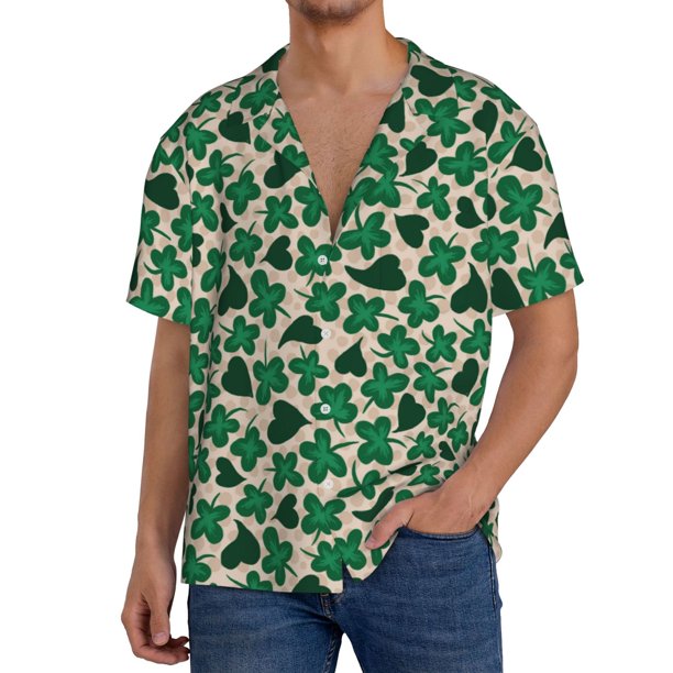 Balery Happy St. Patrick's Day Camisa Casual de Manga Corta con Botones para Hombre, Texturizada, Estilo Cubano, para Playa, Verano-X-Large