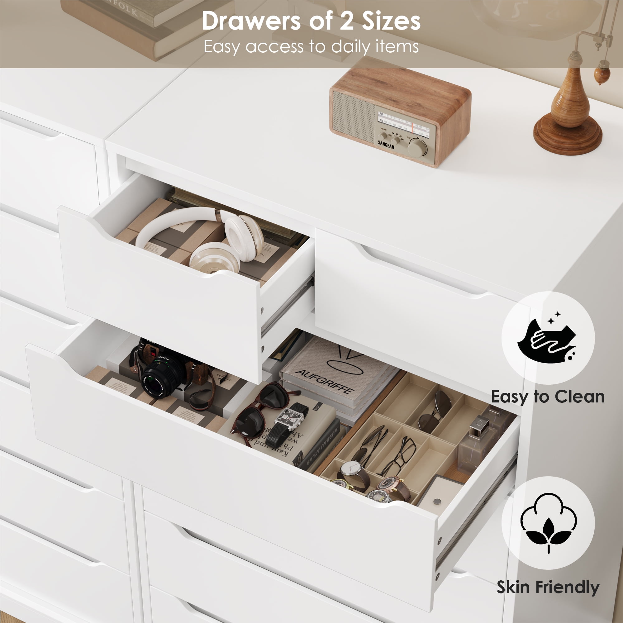 Homfa 7 Drawer White Dresser, 51.3"H Wood Storage Cabinet with Upgraded Stable Base, Vertical Chest for Bedroom Living Room