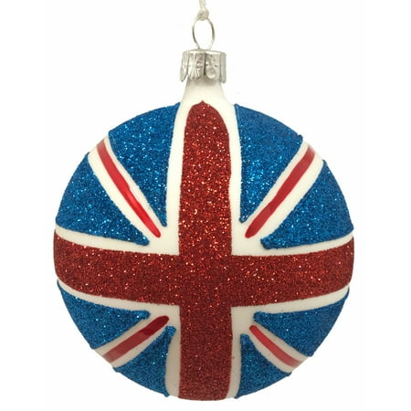 - United Kingdom Union Jack Glittered Czech Glass Christmas Tree Ornament UK