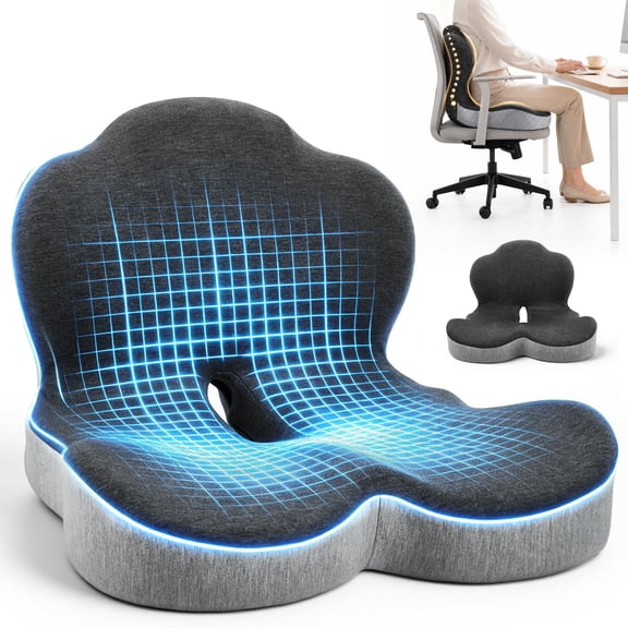 AMTPM Seat Cushion with Memory Foam Lumbar Support Pillow for Sciatica & Tailbone Pressure Relief Coccyx Pad for Office Chair, Car,Wheelchair,Home,Office