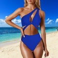 thumbnail image 2 of Sngxgn High Waisted Cutout Ribbed V Cut Bikini Set 2 Piece Swimsuit(Blue,L), 2 of 4